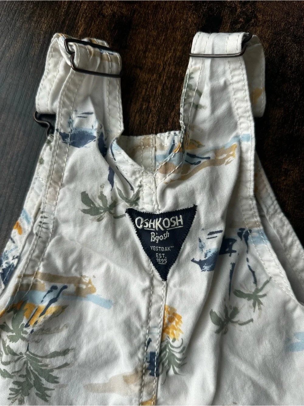 OshKosh B'gosh White Tropical Print Cotton Short Overalls 18 Months